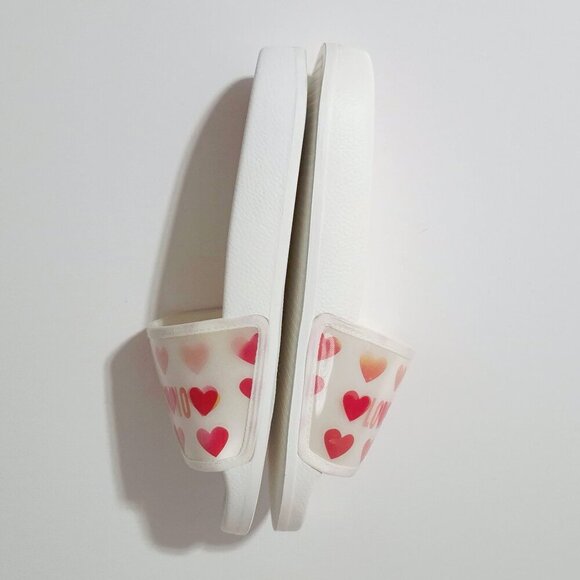 NWOT Love Moschino red & white heart print hologram flat pool slide sandals, 41 - Picture 14 of 16